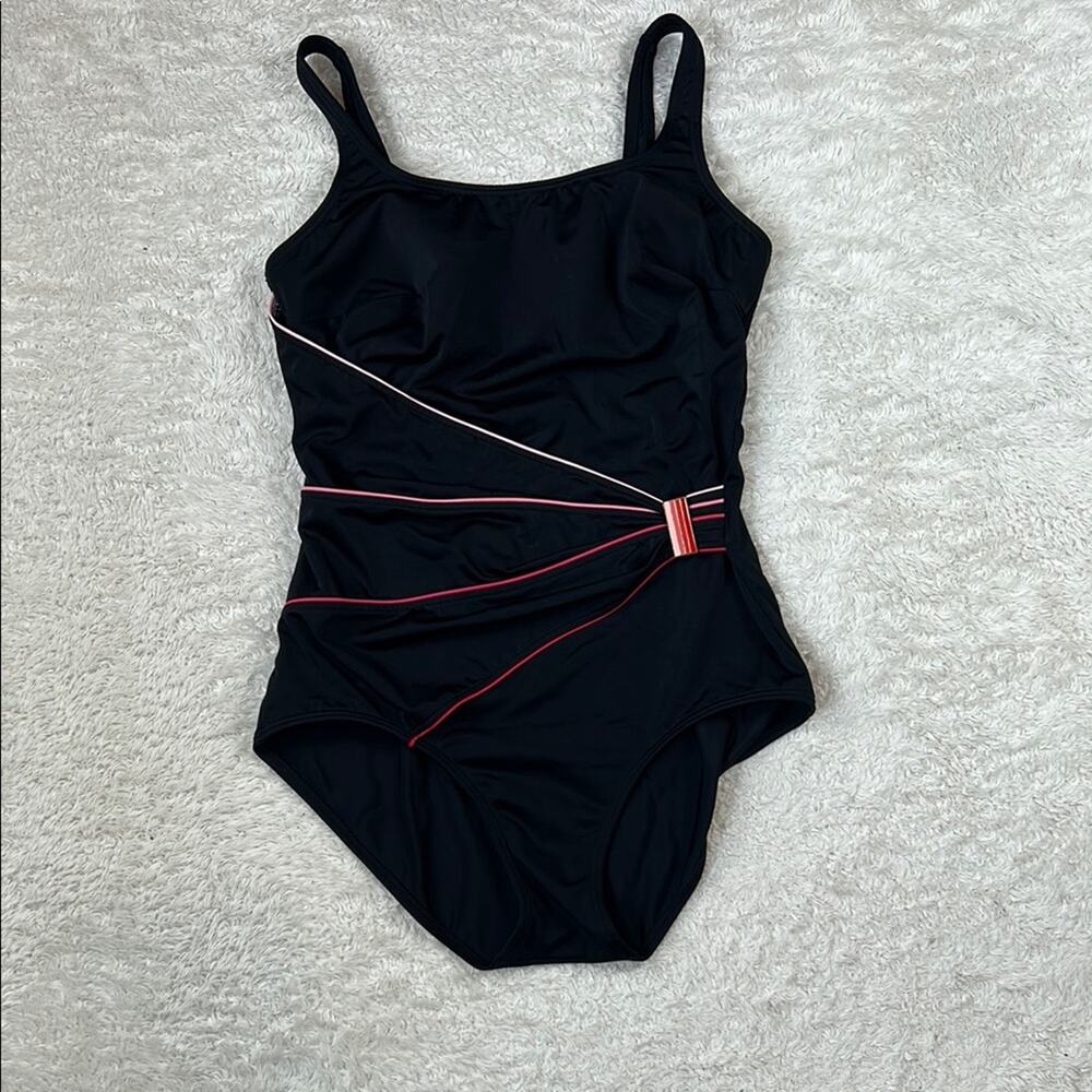 Roxanne Bra sized gathered brooch one piece suit swimsuit, size 34C